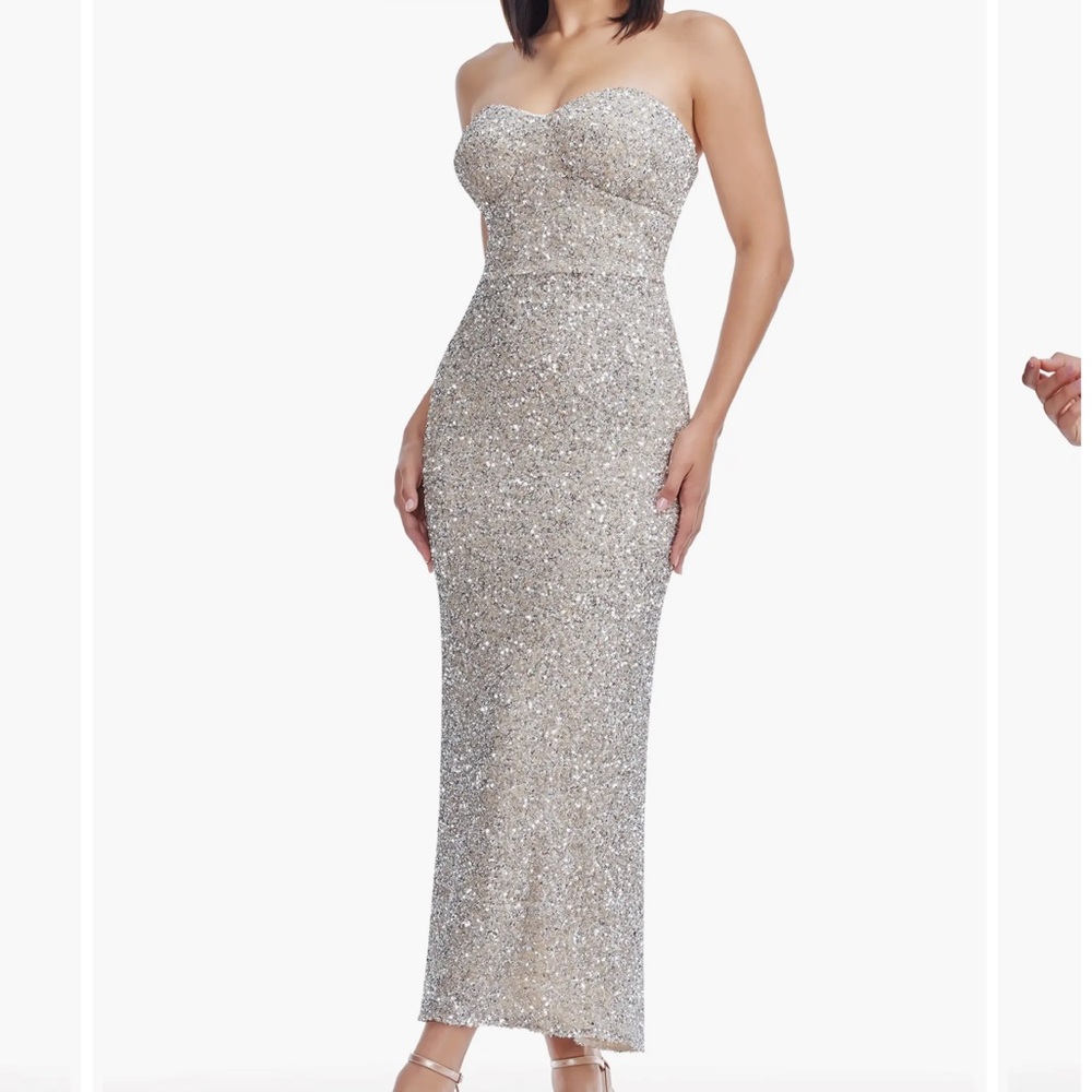 Dress the population Vada Paillette Strapless Gown opal, SMALL